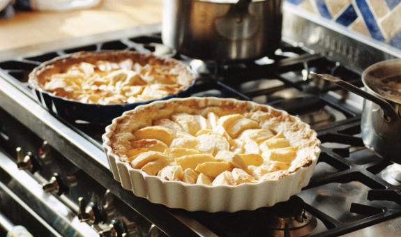 Apple pie on stove