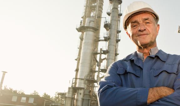 Construction worker at power plant