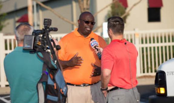 Image of Spire Alabama President Joe Hampton being interviewed by local media