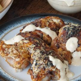 white bbq chicken on plate